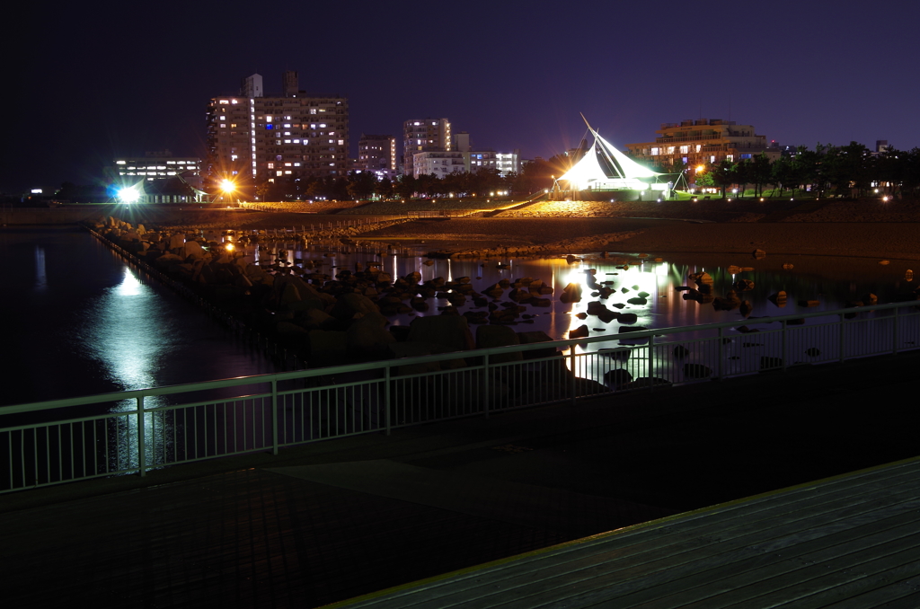 夜景、海岸