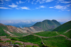 九重連山を眺める　久住山山頂にて　