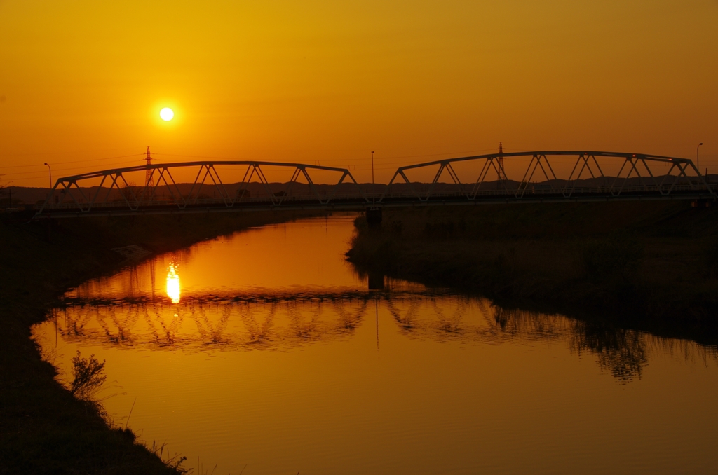 夕暮れの刈谷田川