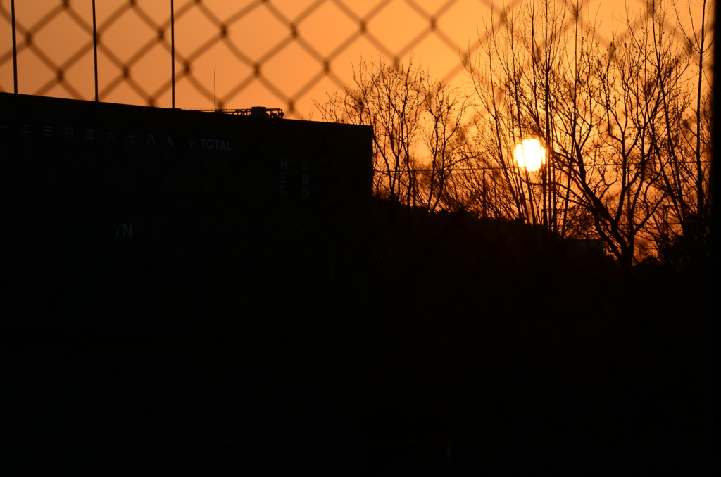 野球場と夕日