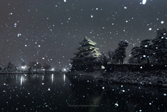 雪降る未明の松本城