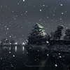 雪降る未明の松本城