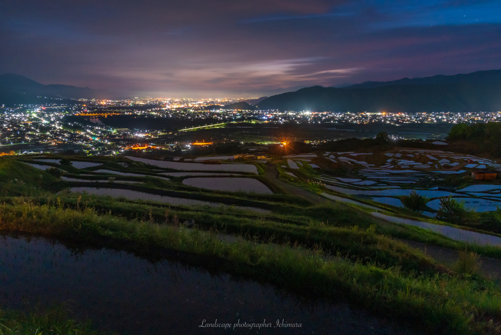 善光寺平の夜景 with 棚田