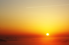 雲海、朝陽、飛行機