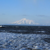 流氷の向うに利尻山②　ノシャップ(野寒布)岬から望む