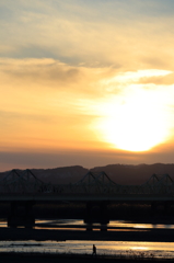 【長岡　長生橋】橋と河と夕日と…