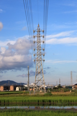 田に建つ鉄塔