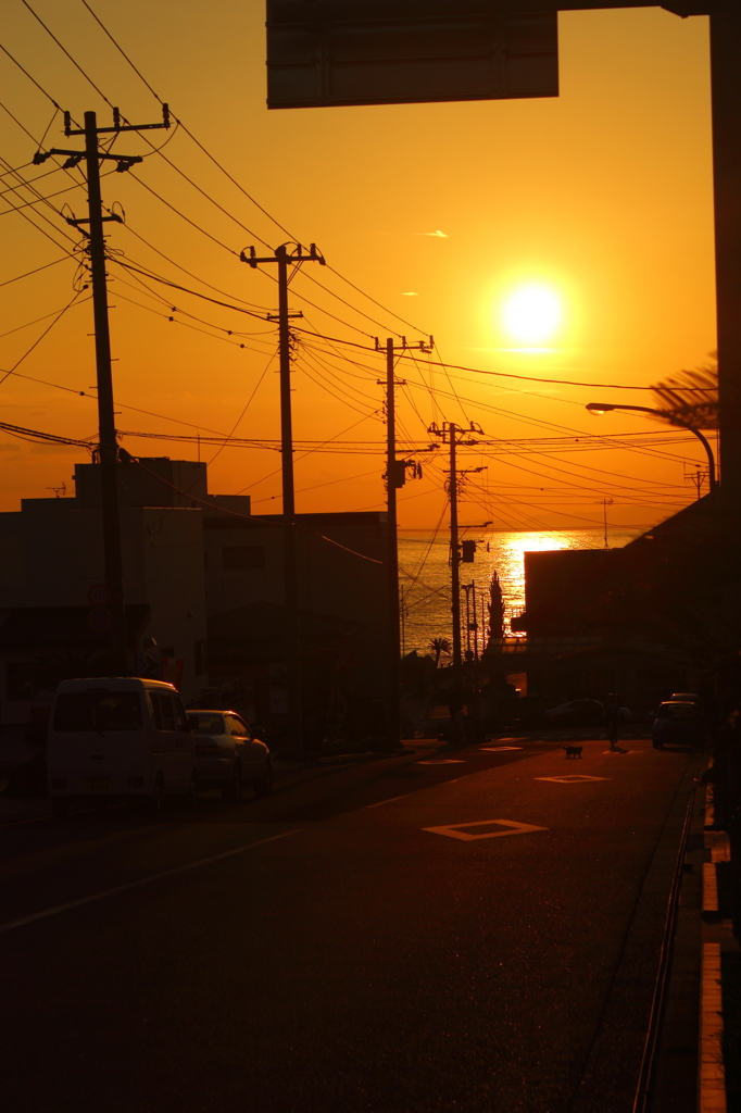 夕暮れに染まる街