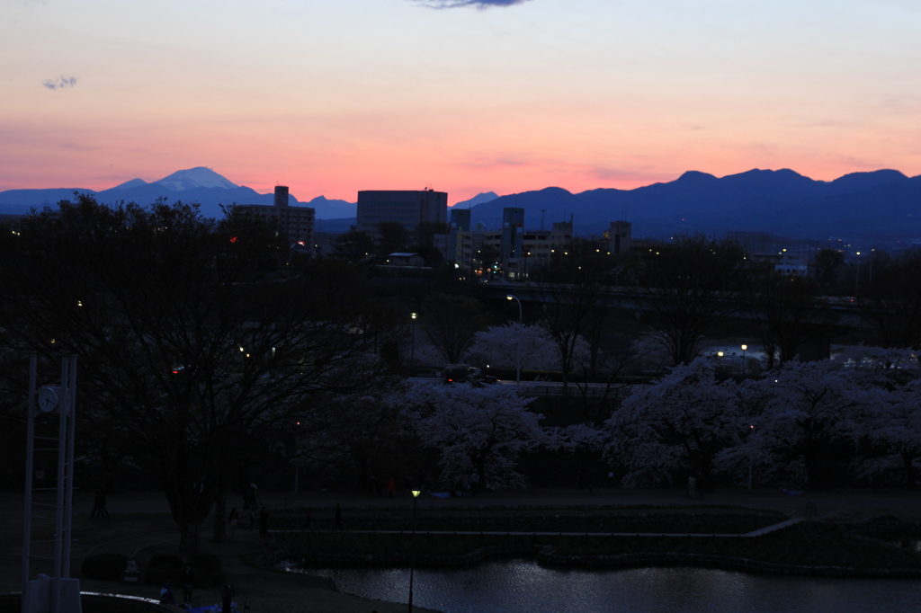 前橋公園から見た、浅間山と近郊の風景