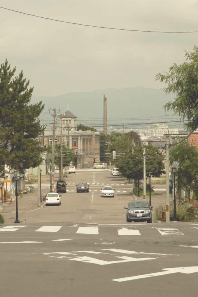 弥生坂から臨界研究所（旧函館西警察署）を望む