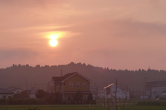 かすんだ夕陽