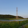 湿地帯の池と鉄塔