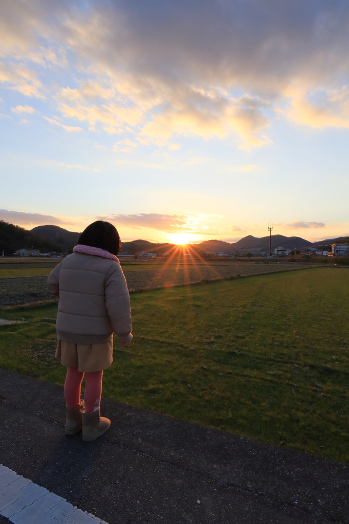 夕陽をながめる