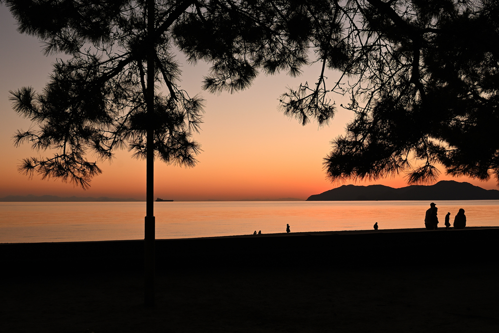 夕暮れの浜辺