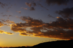 風力発電所の夕暮れ
