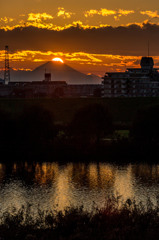 夕焼けと富士