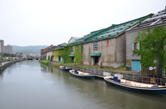 小樽運河と雨