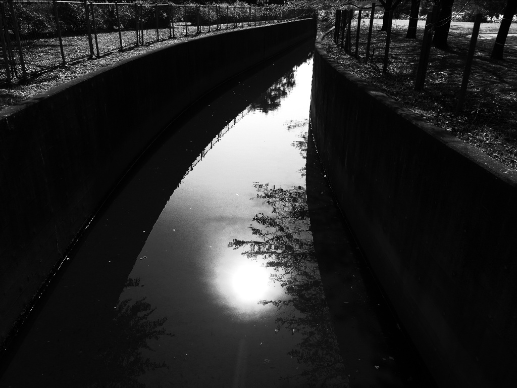 水路に浮かぶ太陽