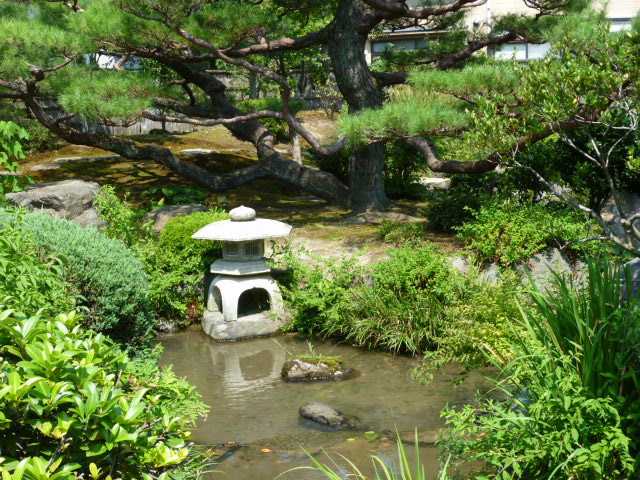 石灯籠と池と松