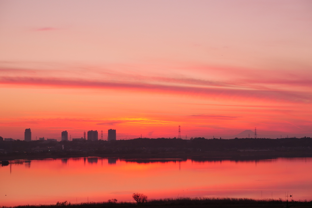 印旛沼の夕焼け