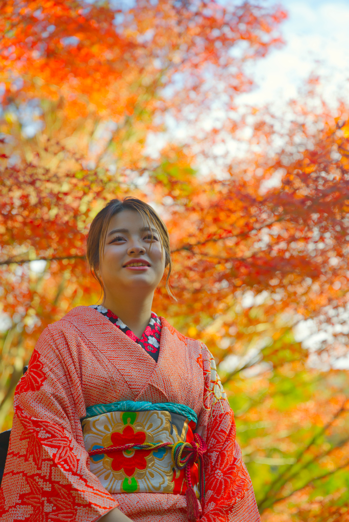 紅葉と静かなまなざし＠海藏山龍雲寺（島根県浜田市三隅町）