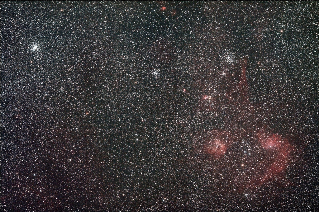 勾玉星雲と三つの散開星団