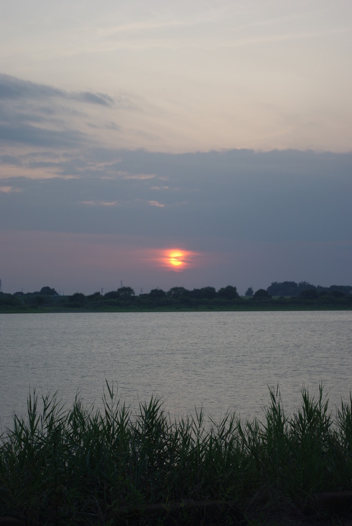 渡瀬遊水池の日没