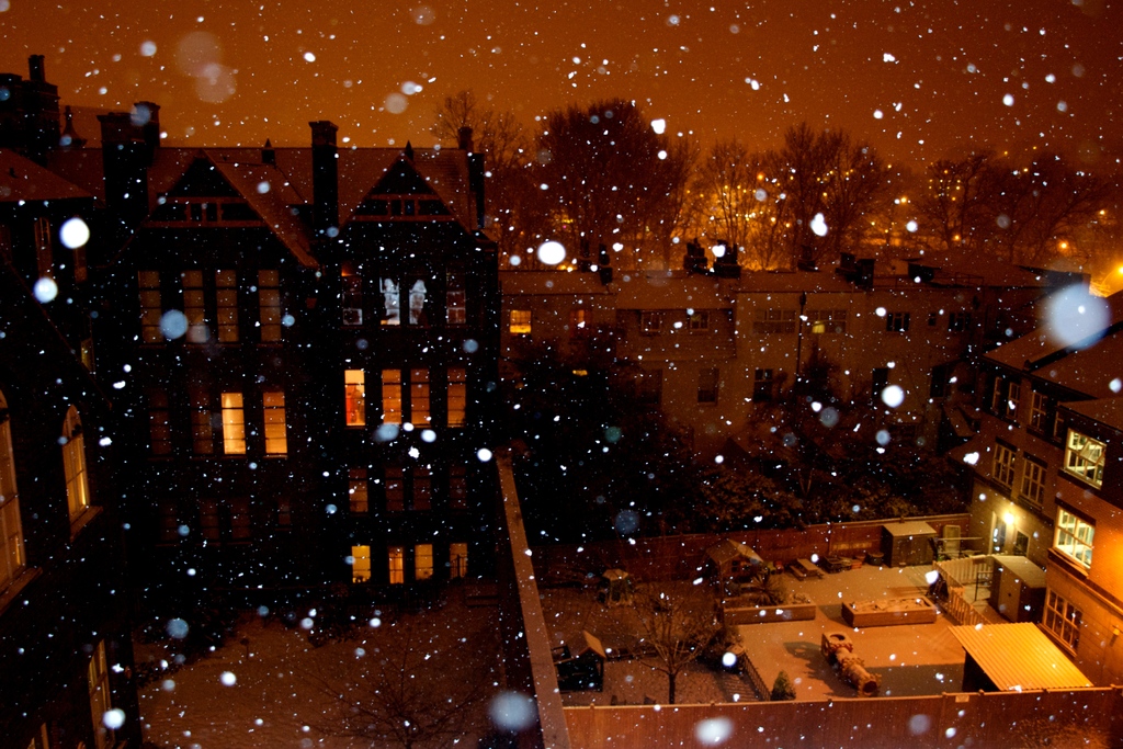 snowing town