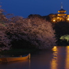 桜と小舟と三重塔