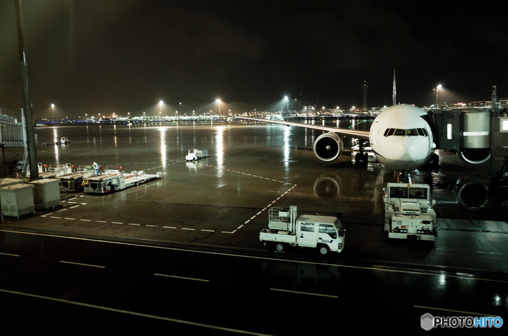 雨の羽田空港