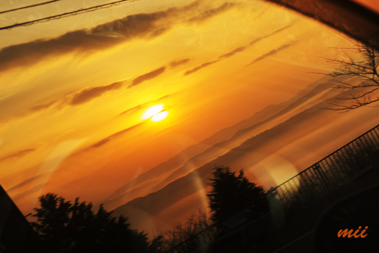 車の窓に写る