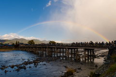 渡月橋にかかる虹