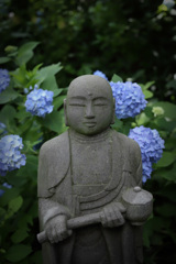 紫陽花と地蔵菩薩