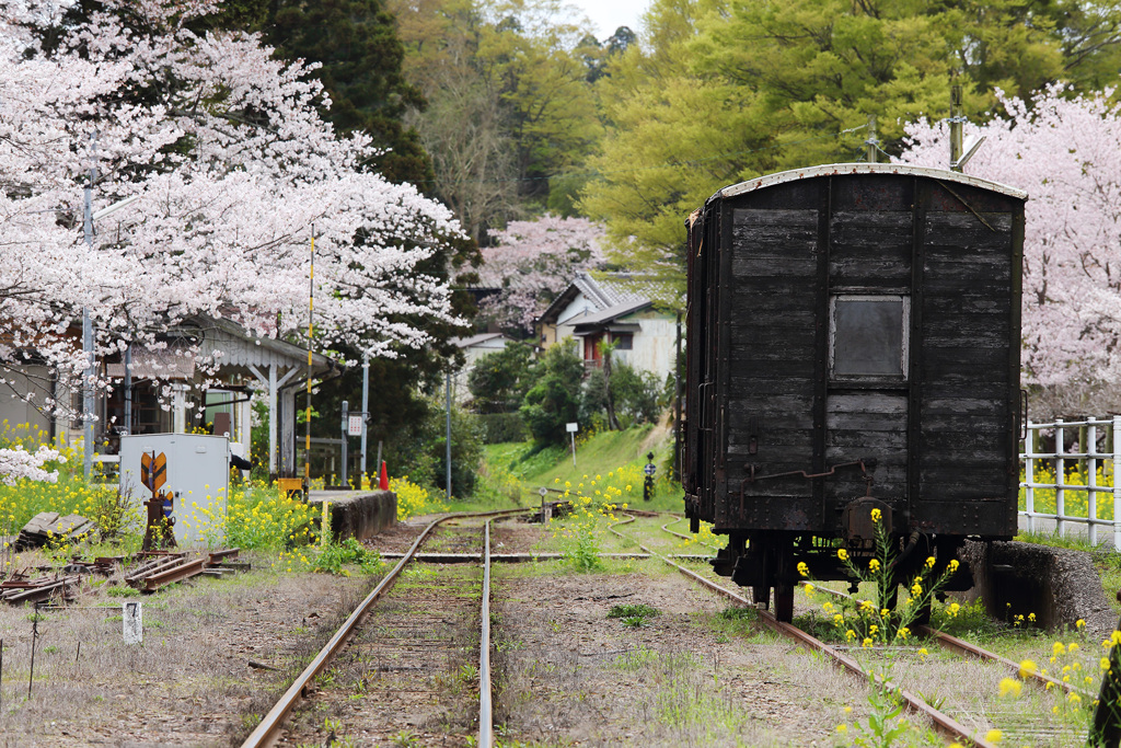 旧い貨車のある駅