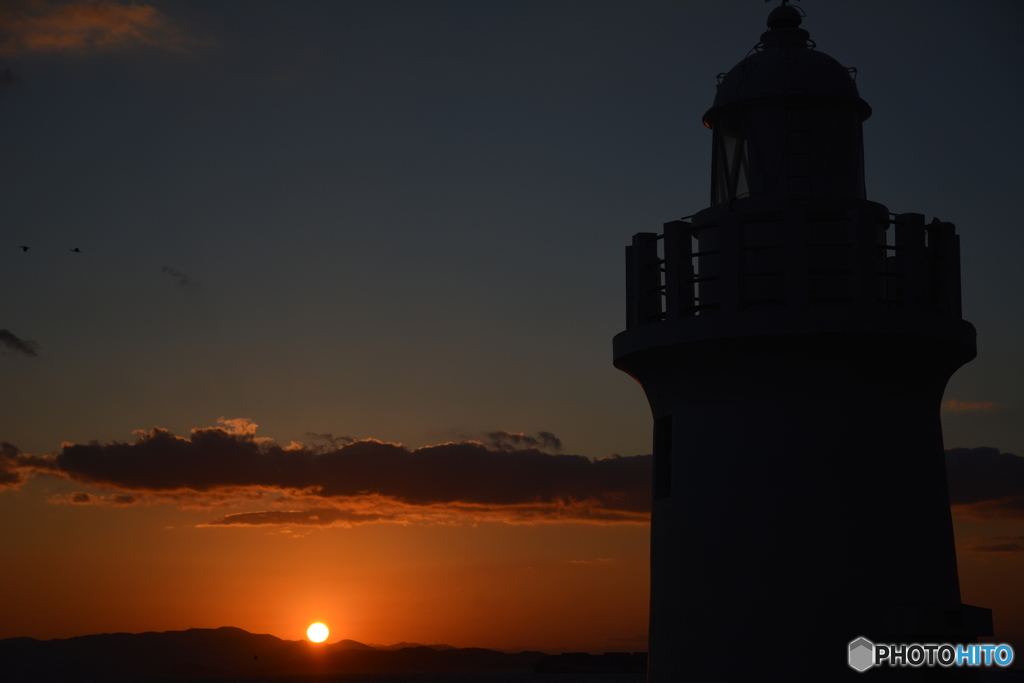 夕日と灯台