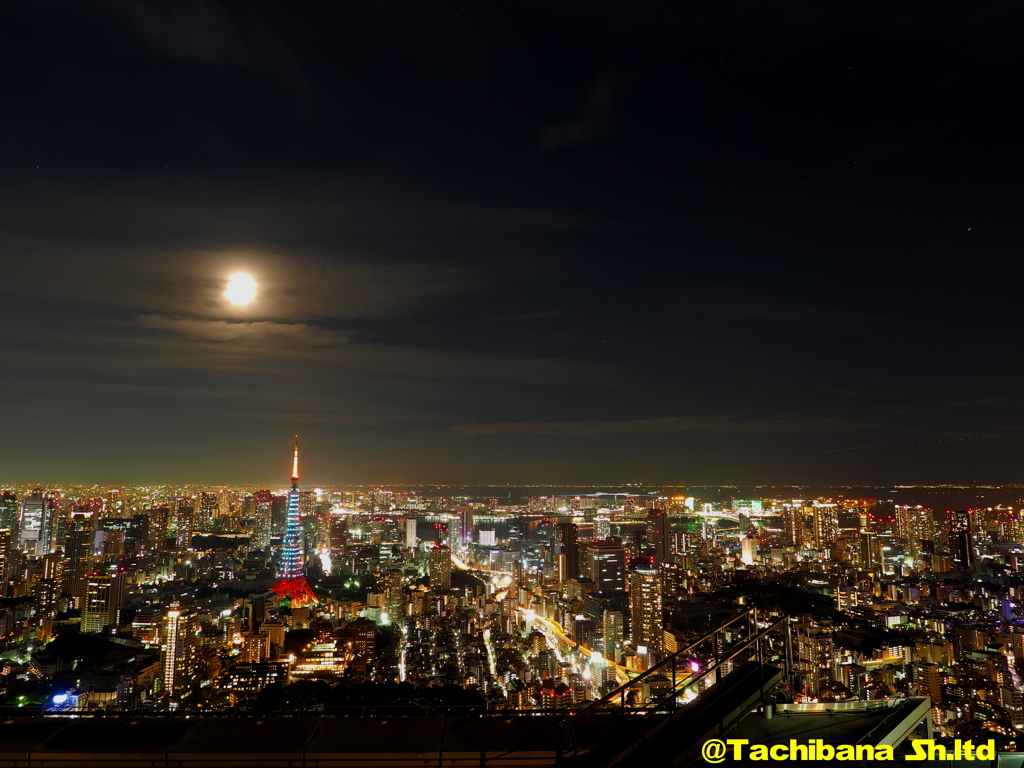 満月と東京タワー