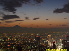 富士山と渋谷の都市（まち）灯り