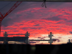 等々力の夕焼け【スタンド拡張工事中】