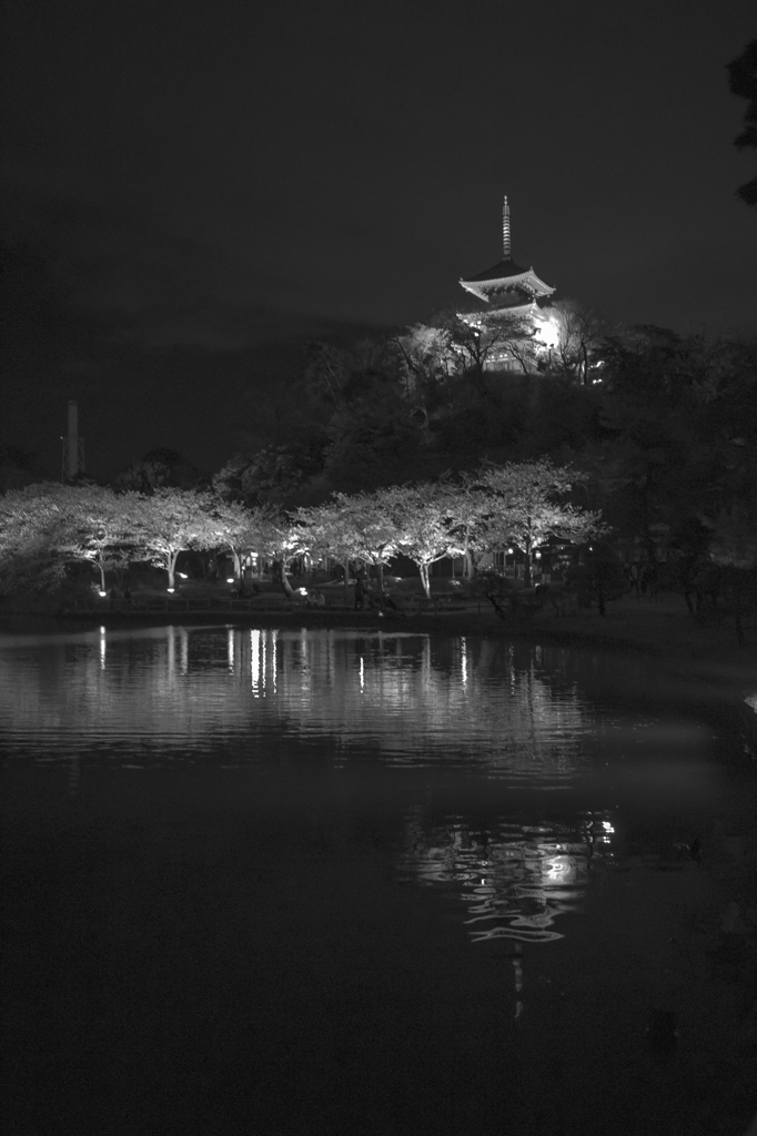 三渓園　水面に映る三重塔