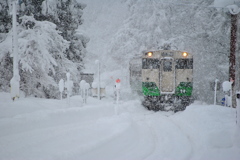 只見線、雪中入線。