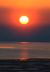 普賢岳に沈む夕日