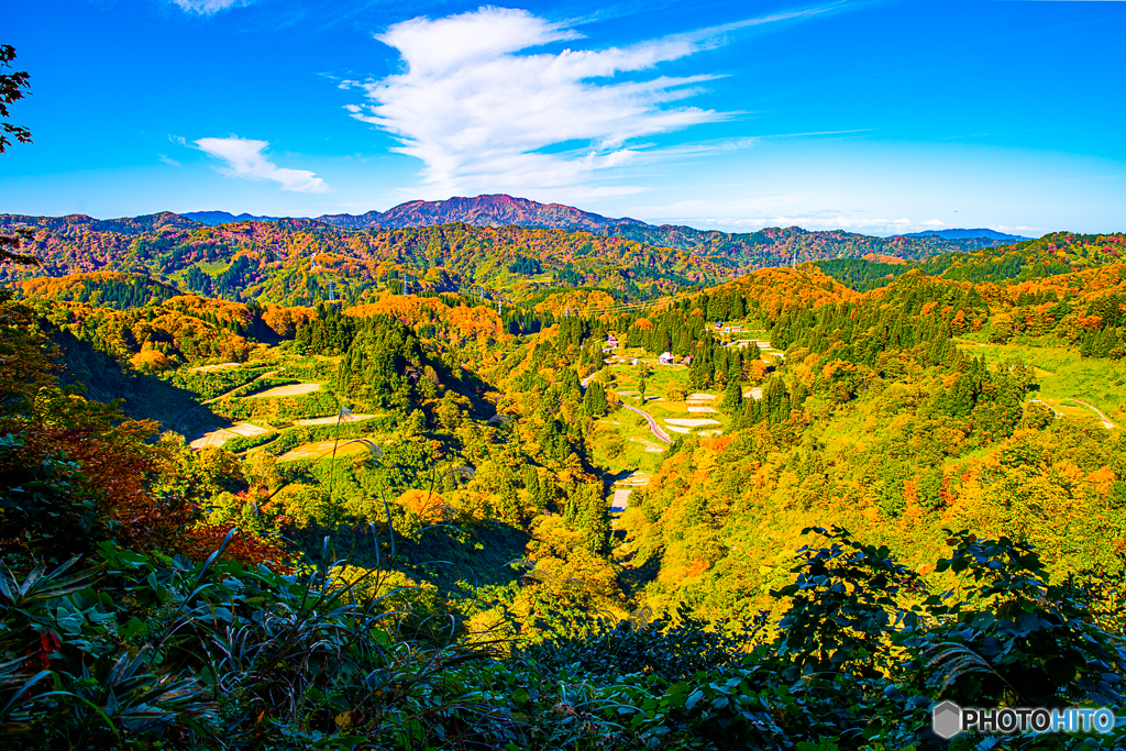 里山集落の紅葉と棚田