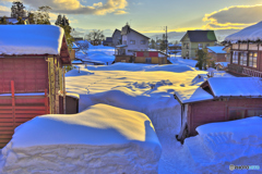 夕焼けの雪原