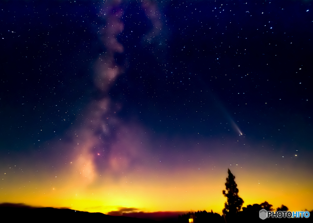 天の川と紫金山・アトラス彗星