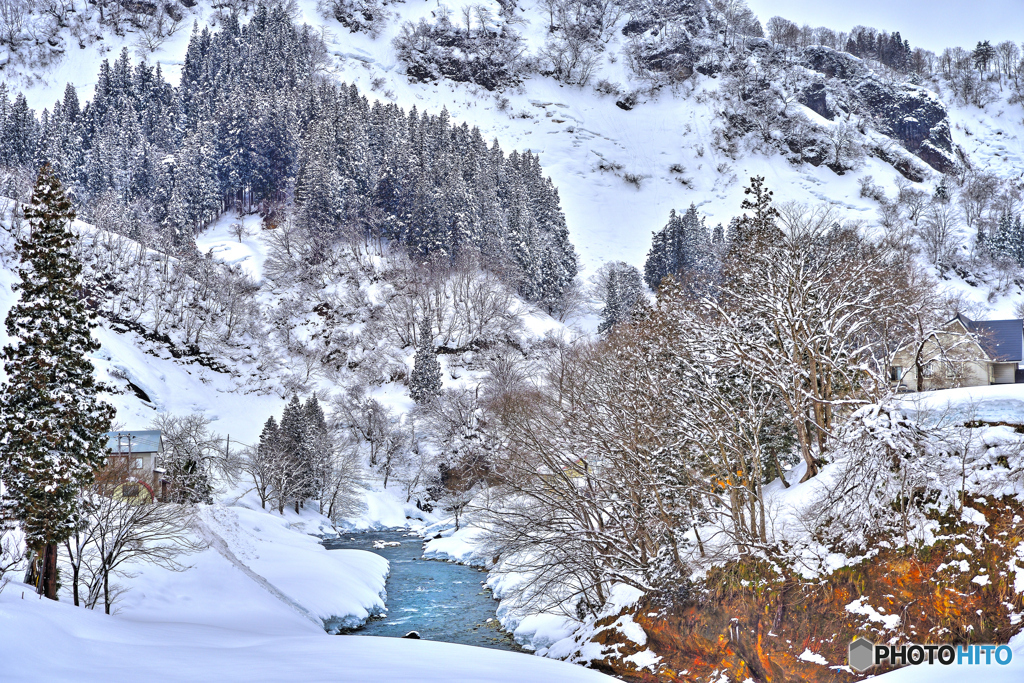 清津峡付近の雪景色