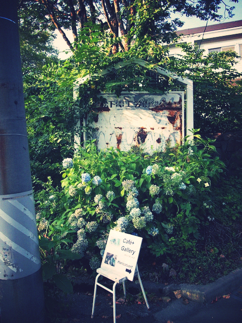 紫陽花と古看板