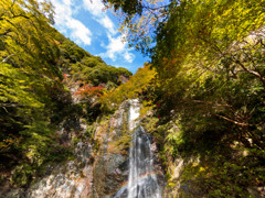 秋晴れ、滝の彩浅く・・