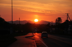 夕日に向かって