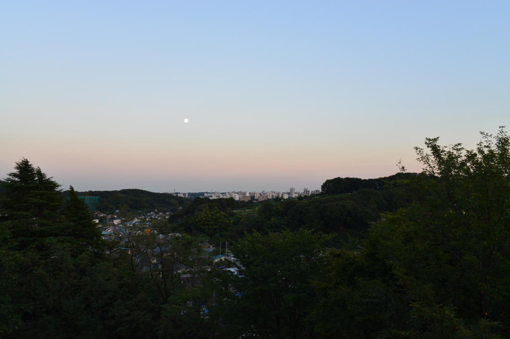 月と街並み