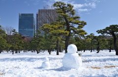 皇居外苑雪だるま